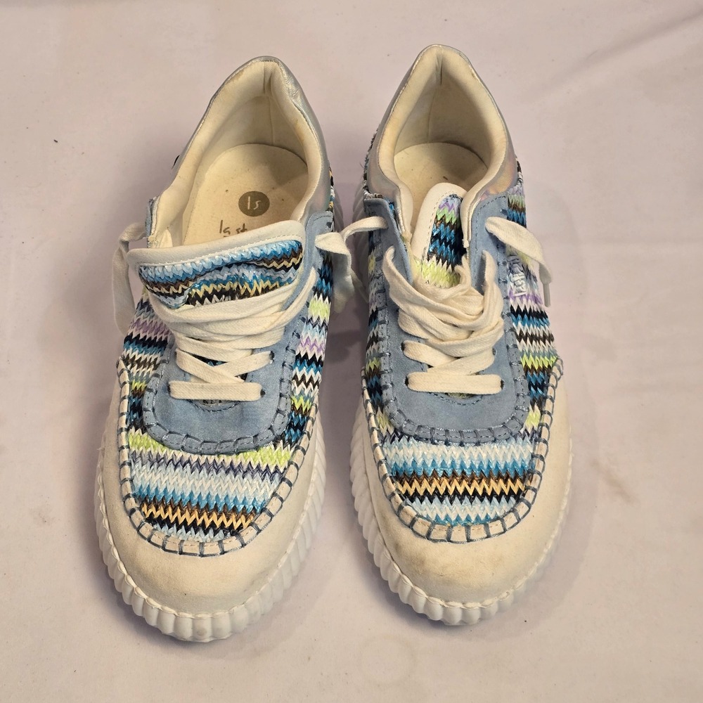 La Strada Womens Multi-Color Chevron‎ Woven Denim Iridescent Sneakers Size 40